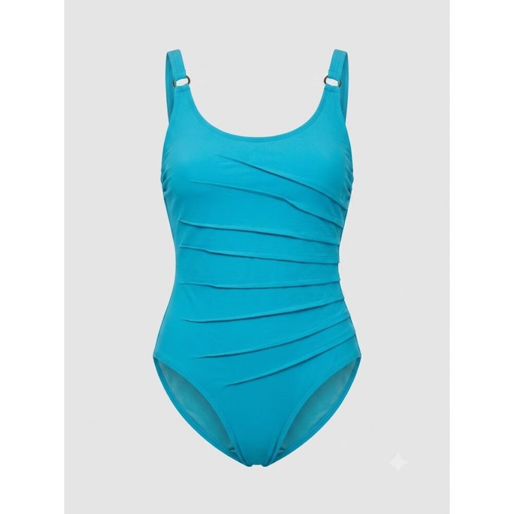 Calvin Klein Turquoise Ruched One-Piece Swimsuit, Size 14